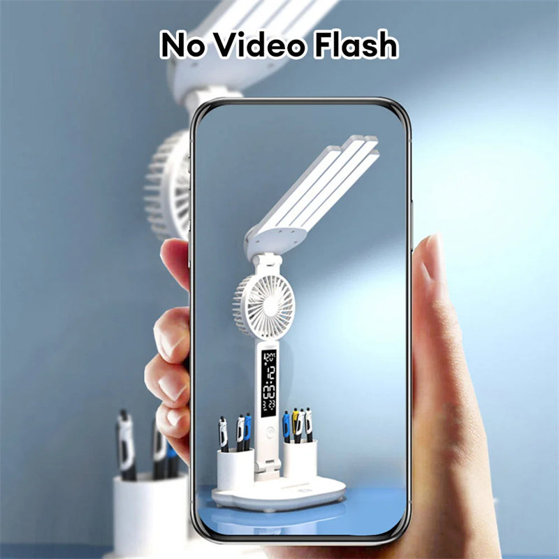3-in-1 Multifunction LED Desk Lamp – Folding Desk Light with Fan, Clock Display & USB Charging