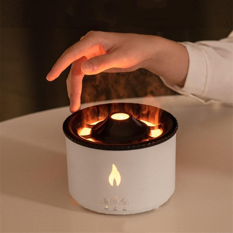 Ultrasonic Volcano Flame Humidifier Diffuser with Jellyfish Mist & LED Night Light – Essential Oil Aromatherapy Air Humidifier for Home Bedroom Decor