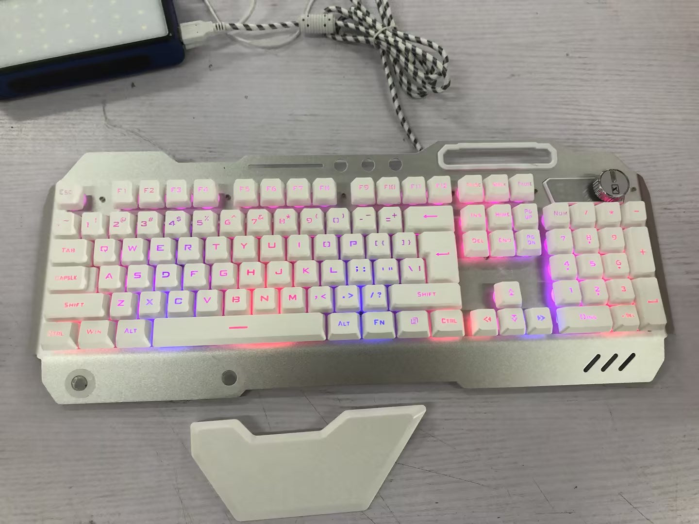 Ergonomic RGB Wired Gaming Keyboard with Built-In Phone & Accessory Holder