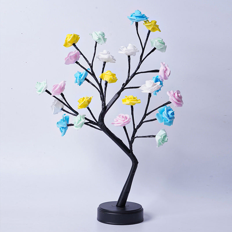 LED Rose Flower Tree Lamp – USB Fairy Light Bonsai Night Light with Adjustable Branches, Romantic Table Lamp for Bedroom, Wedding & Home Decor