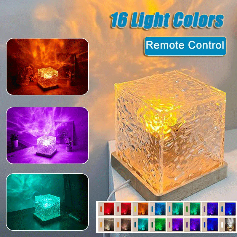 16-Color Water Ripple RGB Projection Lamp – Rotating Crystal Ambient Desk Light with Remote Control