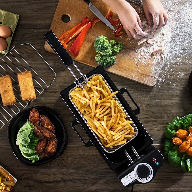3L Electric Deep Fryer with Basket – Stainless Steel Home Kitchen Oil Fryer with Adjustable Temperature Control for French Fries, Chicken & More