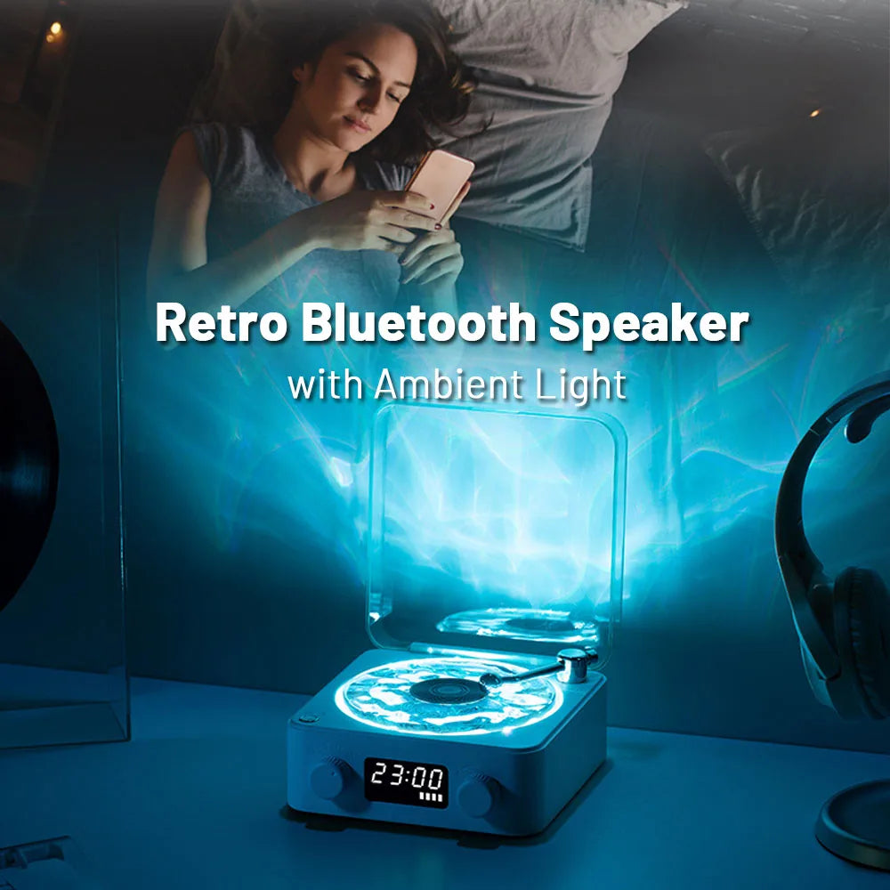 Retro Bluetooth Turntable Speaker – RGB Light Bluetooth 5.0 Stereo with White Noise