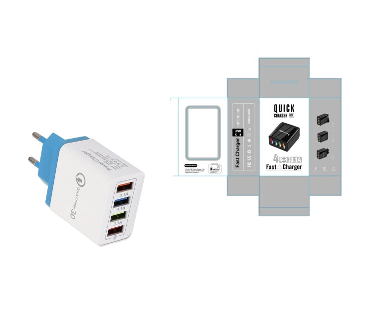 4-Port USB Wall Charger Quick Charge 3.0 – Fast Charging Multi Device Power Adapter for Phone, Tablet & Travel Use
