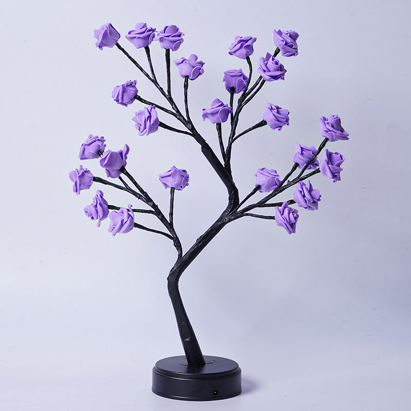 LED Rose Flower Tree Lamp – USB Fairy Light Bonsai Night Light with Adjustable Branches, Romantic Table Lamp for Bedroom, Wedding & Home Decor