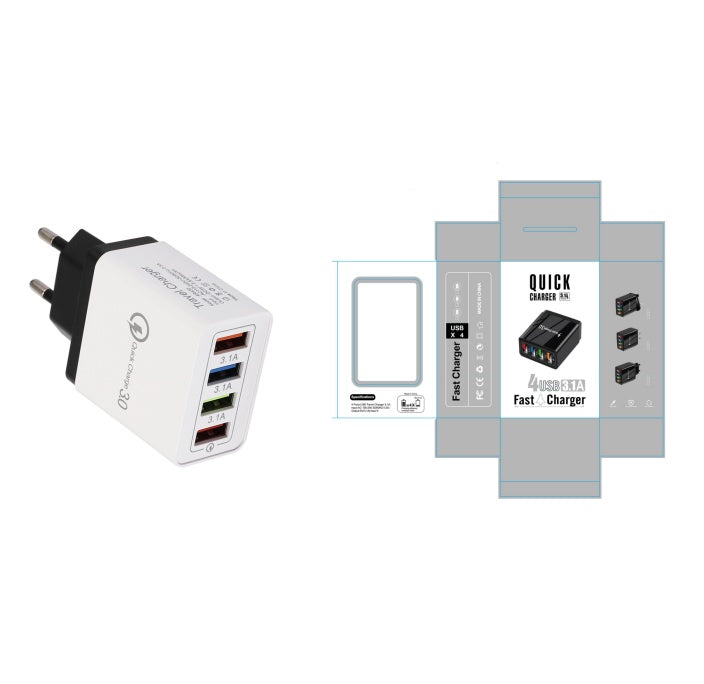 4-Port USB Wall Charger Quick Charge 3.0 – Fast Charging Multi Device Power Adapter for Phone, Tablet & Travel Use