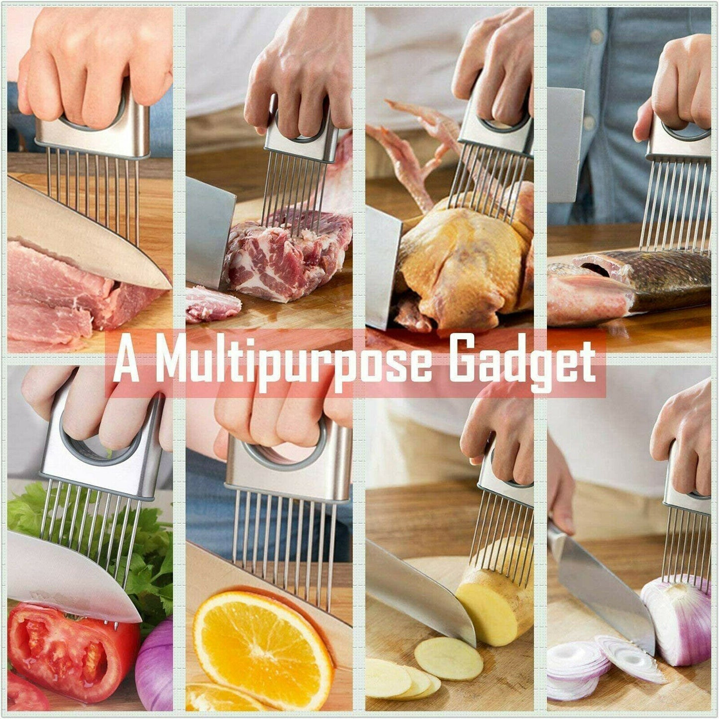 Stainless Steel Onion Holder & Slicing Aid – Vegetable Slicer Safety Cutter