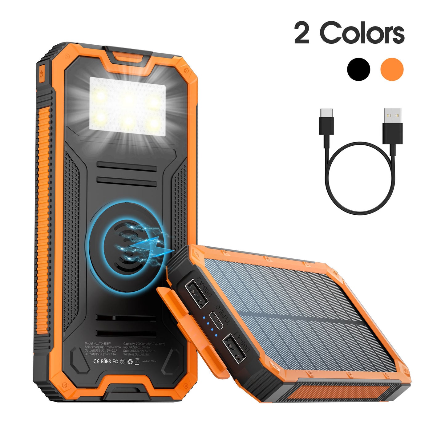 Outdoor Waterproof Solar Wireless Power Bank – 20000 mAh Solar Charger