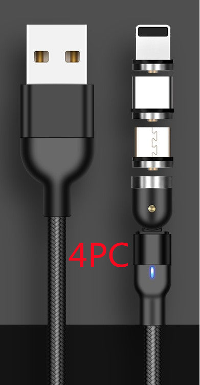 540° Rotating Magnetic Charging Cable – 3-in-1 Fast Charge Phone Cable for iPhone, Android & Type-C Devices