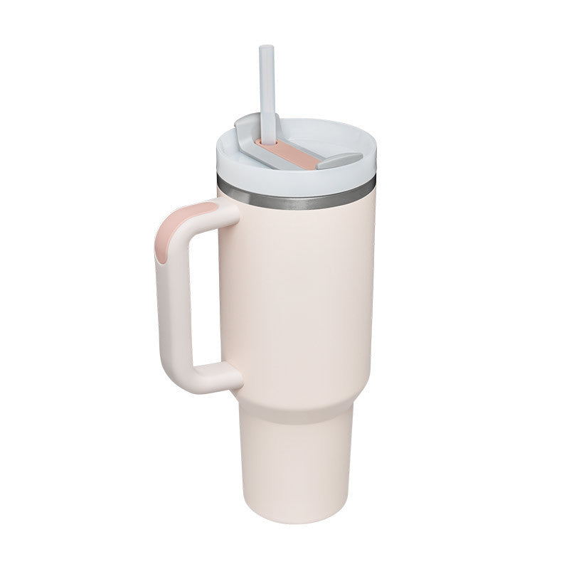 40 oz Insulated Stainless Tumbler With Handle and Straw