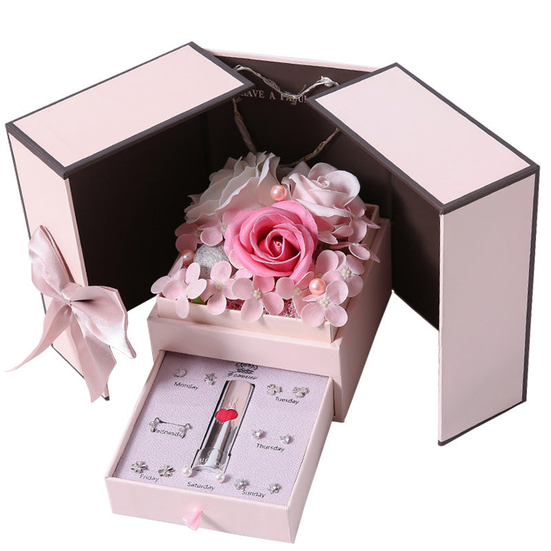 Double Door Rose Gift Box with Eternal Soap Flower – Decorative Jewelry & Keepsake Box