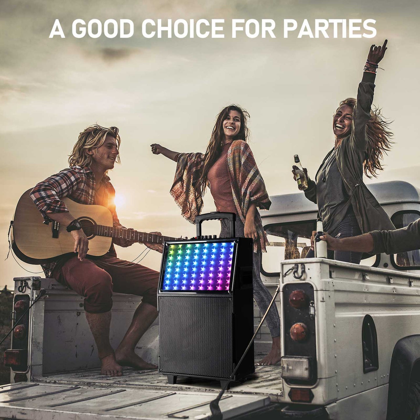 12in 60W LED Spectrum Bluetooth Rod Speaker – Portable Party Sound with Remote & Mics