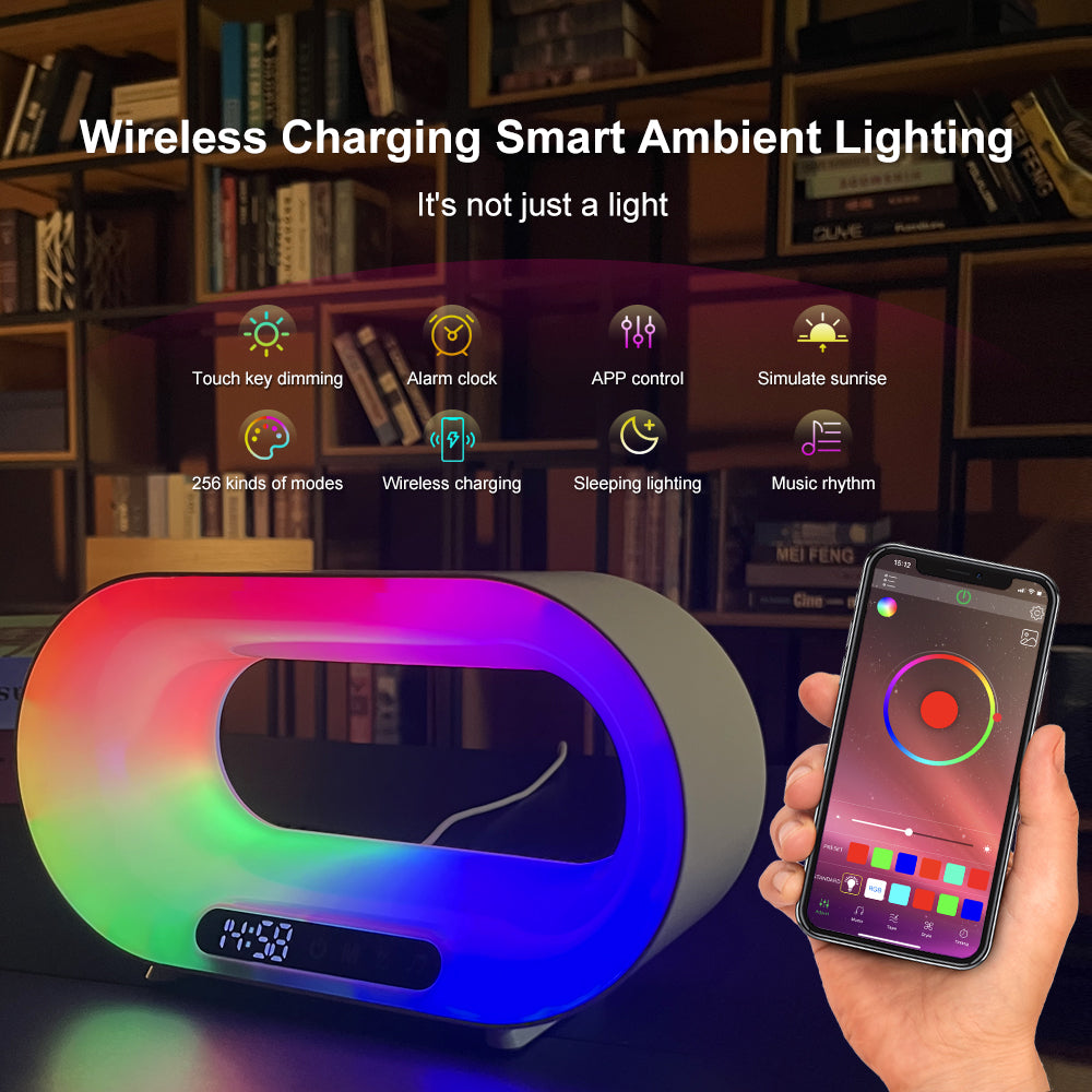 Smart RGB Desk Lamp with Wireless Charger – App Controlled LED Desk Light with Alarm Clock