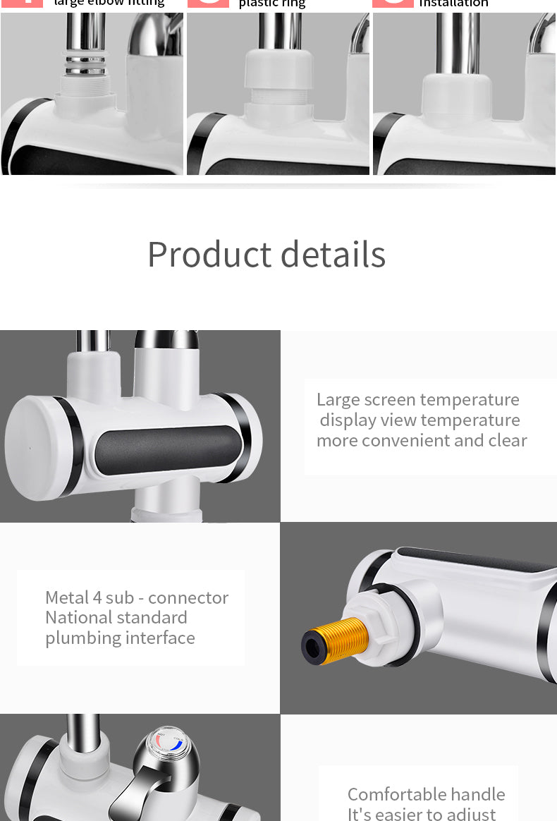 Instant Electric Hot Water Faucet with LED Temperature Display – Tankless Kitchen Tap Heater for Hot & Cold Water