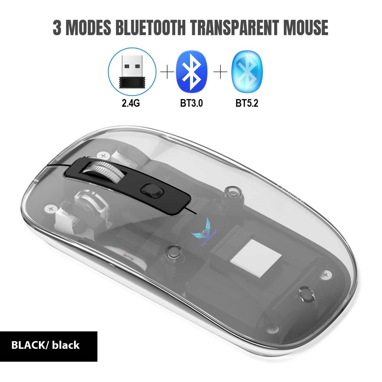 Transparent RGB Wireless Gaming Mouse – Triple Mode Bluetooth Magnetic Gaming Mouse for PC & Laptop