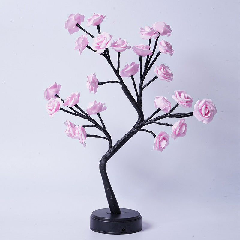 LED Rose Flower Tree Lamp – USB Fairy Light Bonsai Night Light with Adjustable Branches, Romantic Table Lamp for Bedroom, Wedding & Home Decor