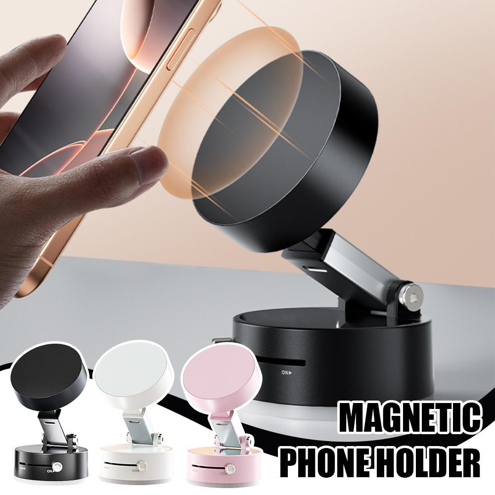 Foldable Magnetic Vacuum Car Phone Holder – 360° Rotating Suction Cup Mount for Hands-Free Navigation & Dashboard Use