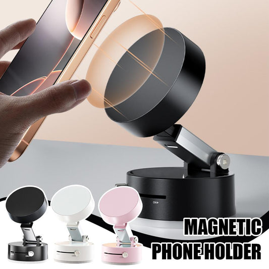 Foldable Magnetic Vacuum Car Phone Holder – 360° Rotating Suction Cup Mount for Hands-Free Navigation & Dashboard Use