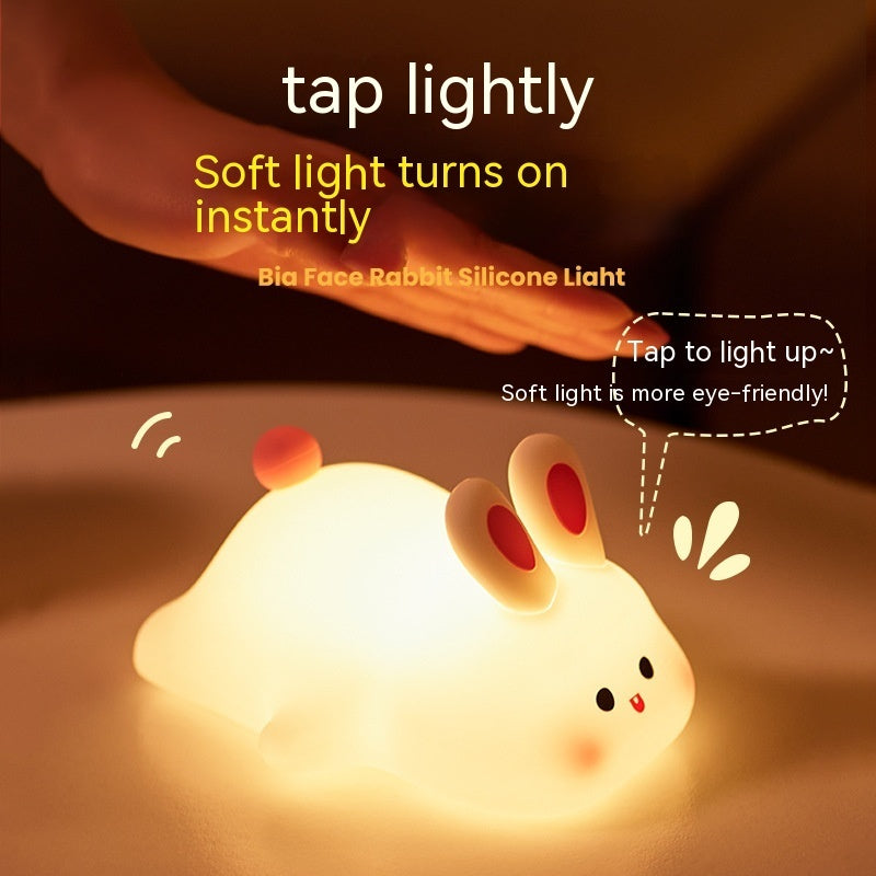 Cute Rabbit LED Night Light – Touch Sensor Silicone Bunny Lamp, USB Rechargeable Kids Bedside Lamp, Soft Dimmable Cartoon Night Light for Bedroom Decor