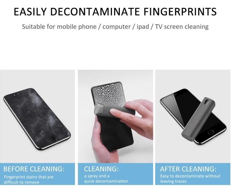 2-in-1 Portable Screen Cleaner Spray with Microfiber Cloth for Phone, Laptop & Tablet – Pocket Size Anti-Fingerprint Cleaning Kit