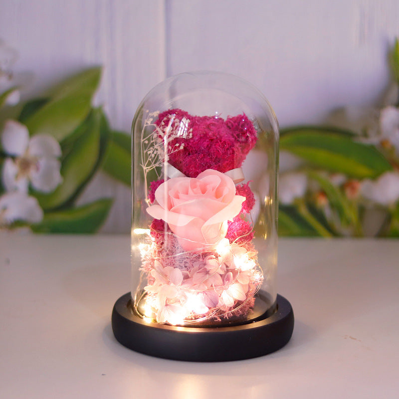 Eternal Rose & LED Light Teddy Bear Gift Box – Romantic Home Decor Present