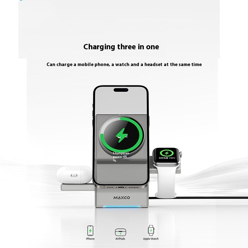 Qi2 Magnetic Rotating Wireless Charger – 3-Device Fast Charging Dock for Smartphone, Earbuds & Watch