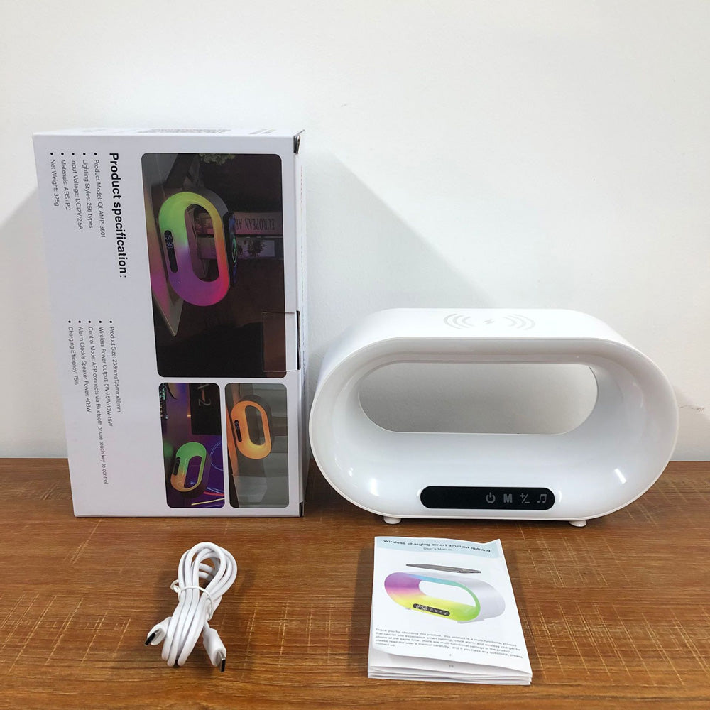 Smart RGB Desk Lamp with Wireless Charger – App Controlled LED Desk Light with Alarm Clock