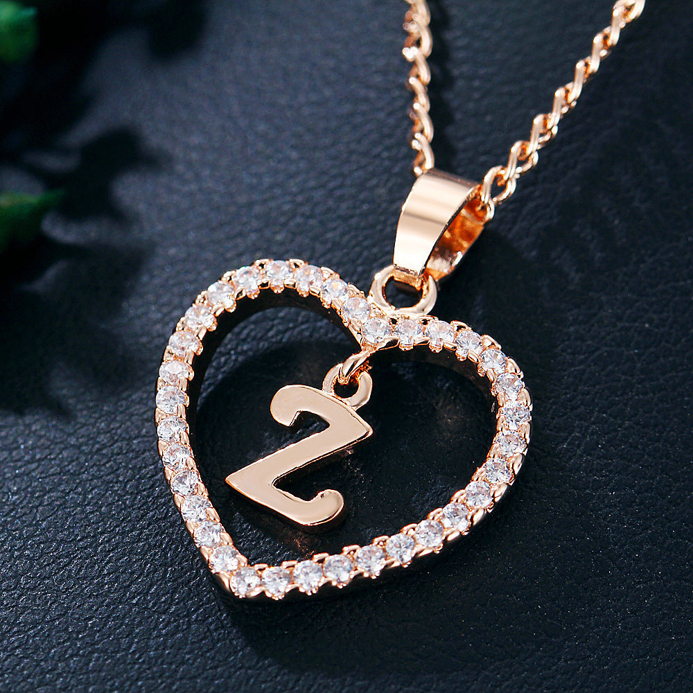 Alphabet Heart Zircon Pendant Necklace – Stainless Steel & Alloy Chain Jewelry