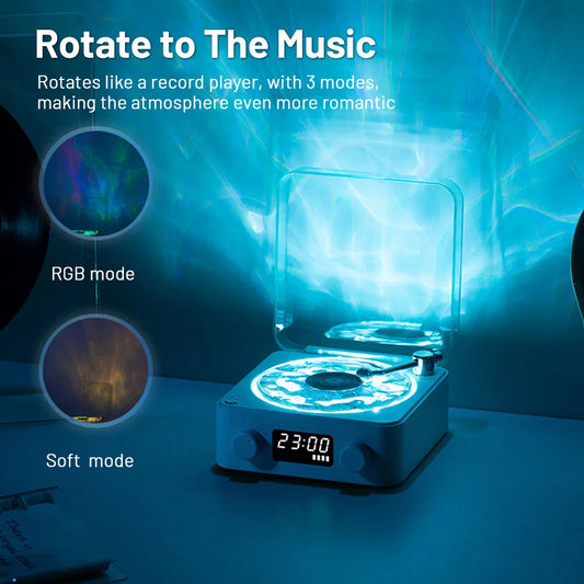Retro Bluetooth Turntable Speaker – RGB Light Bluetooth 5.0 Stereo with White Noise