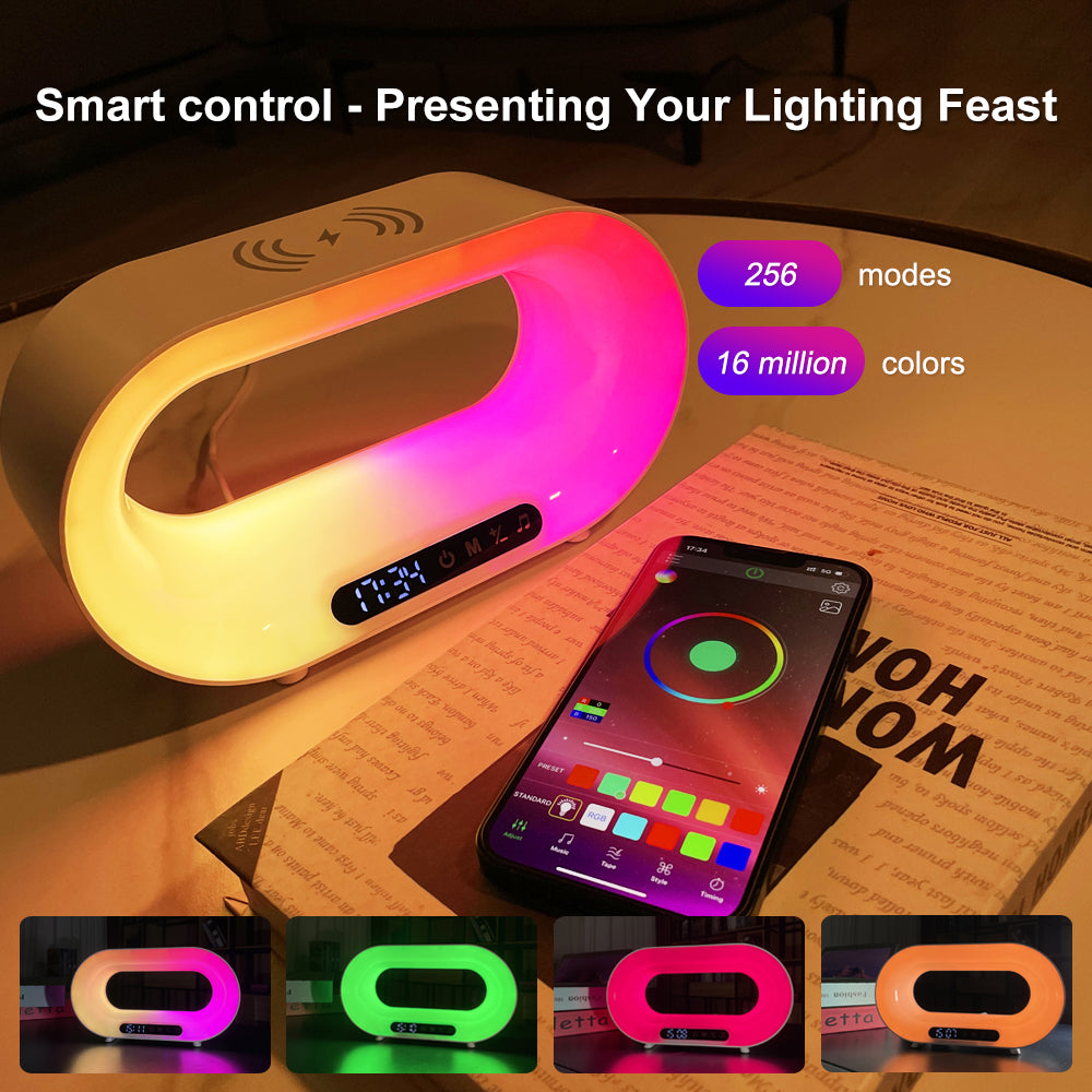 Smart RGB Desk Lamp with Wireless Charger – App Controlled LED Desk Light with Alarm Clock