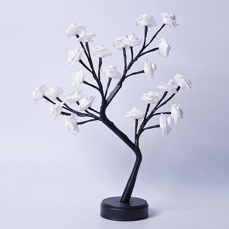 LED Rose Flower Tree Lamp – USB Fairy Light Bonsai Night Light with Adjustable Branches, Romantic Table Lamp for Bedroom, Wedding & Home Decor