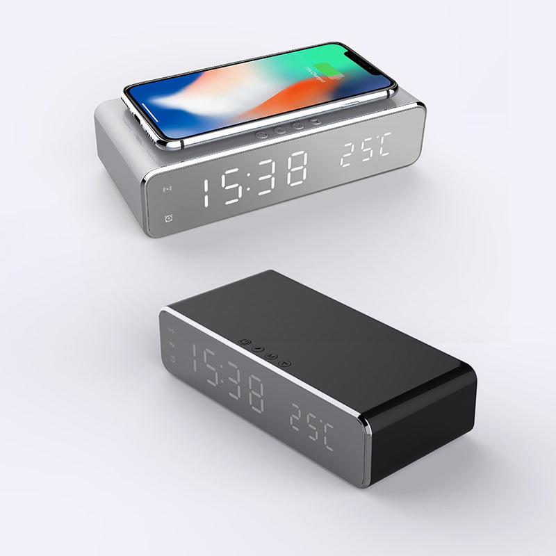 LED Mirror Alarm Clock with Wireless Charger & Temperature Display – Modern Digital Desk Clock with Snooze & HD Display