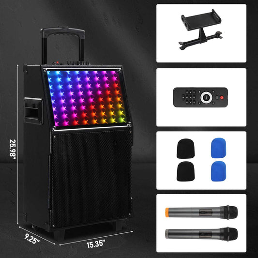 12in 60W LED Spectrum Bluetooth Rod Speaker – Portable Party Sound with Remote & Mics