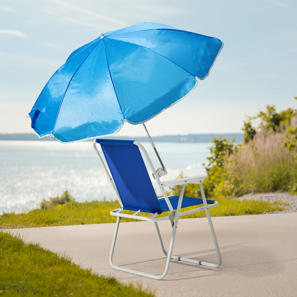 Folding Beach Camping Chair with Umbrella – Iron Frame & Oxford Seat Outdoor Chair