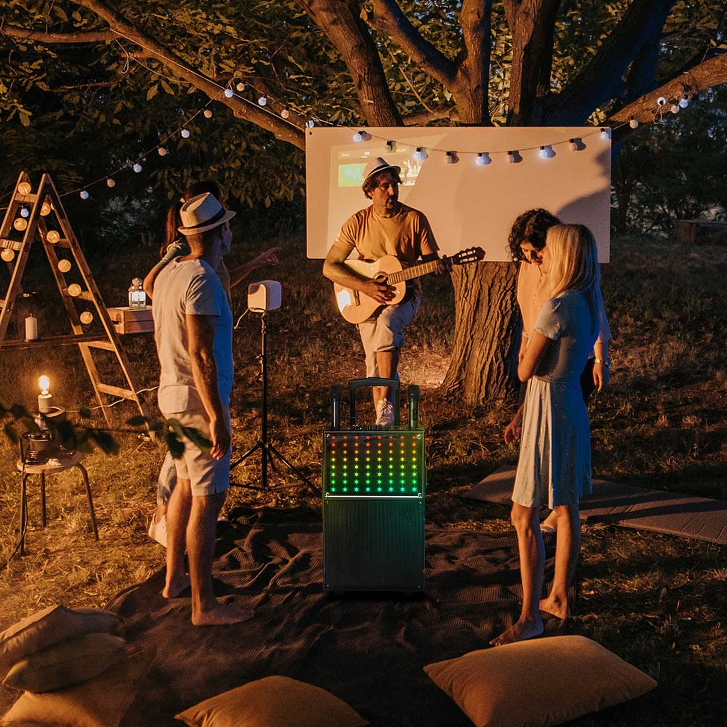 12in 60W LED Spectrum Bluetooth Rod Speaker – Portable Party Sound with Remote & Mics