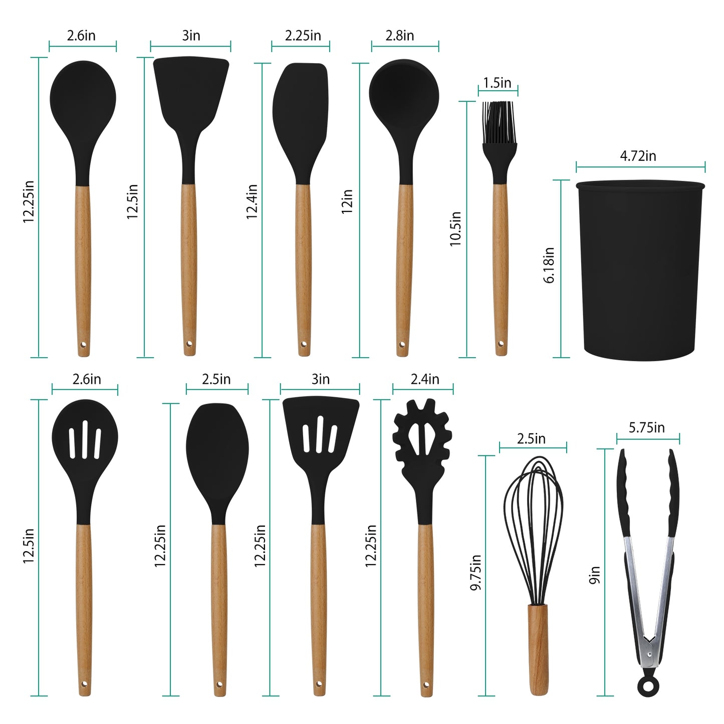 11-Piece Premium Silicone Kitchen Utensil Set with Wooden Handles