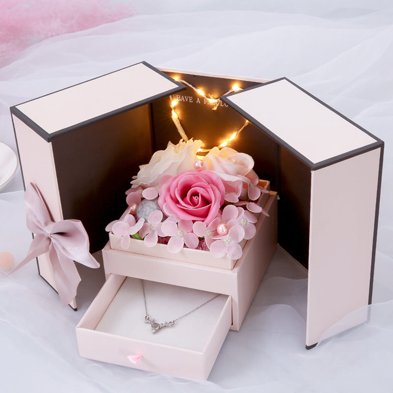 Double Door Rose Gift Box with Eternal Soap Flower – Decorative Jewelry & Keepsake Box