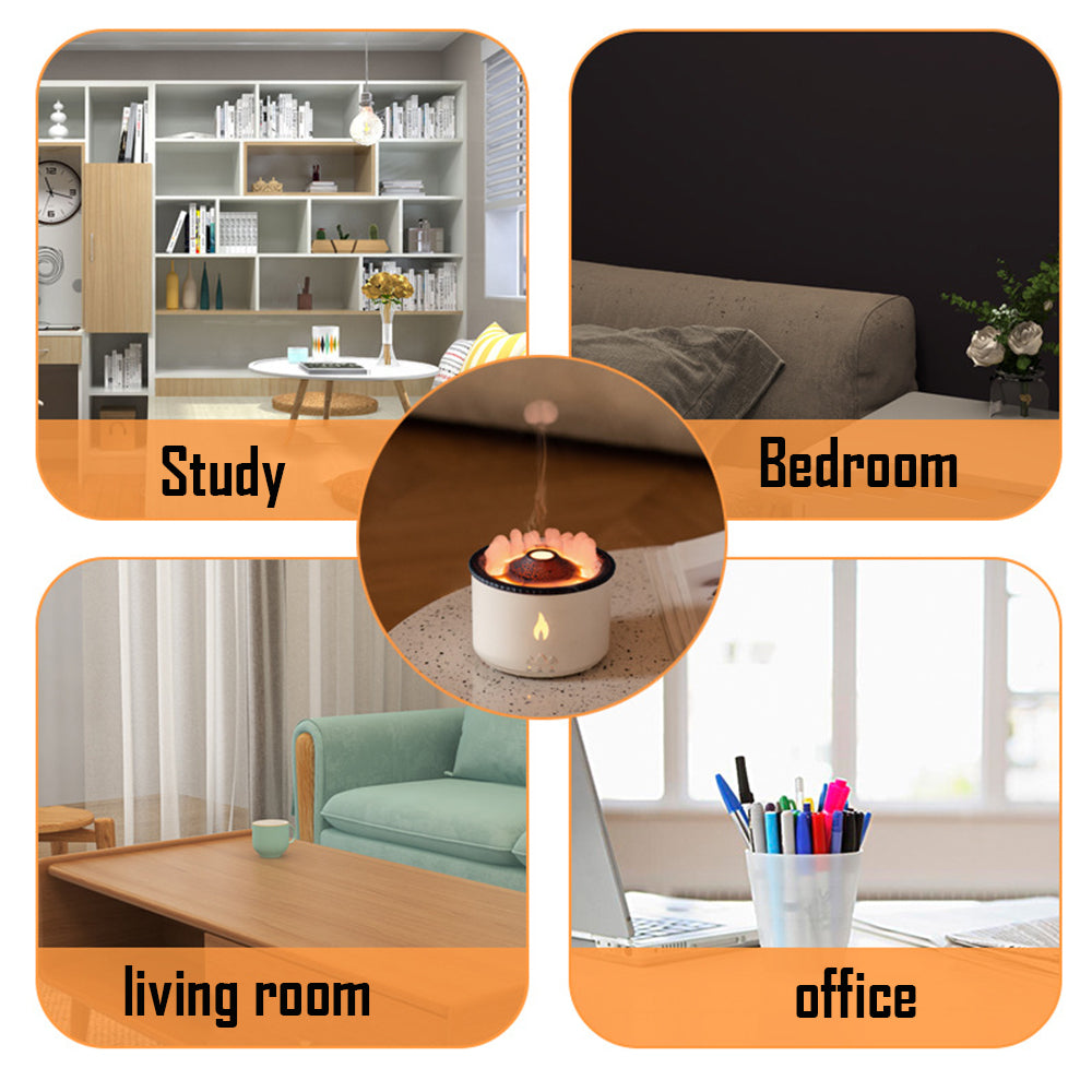 Ultrasonic Volcano Flame Humidifier Diffuser with Jellyfish Mist & LED Night Light – Essential Oil Aromatherapy Air Humidifier for Home Bedroom Decor