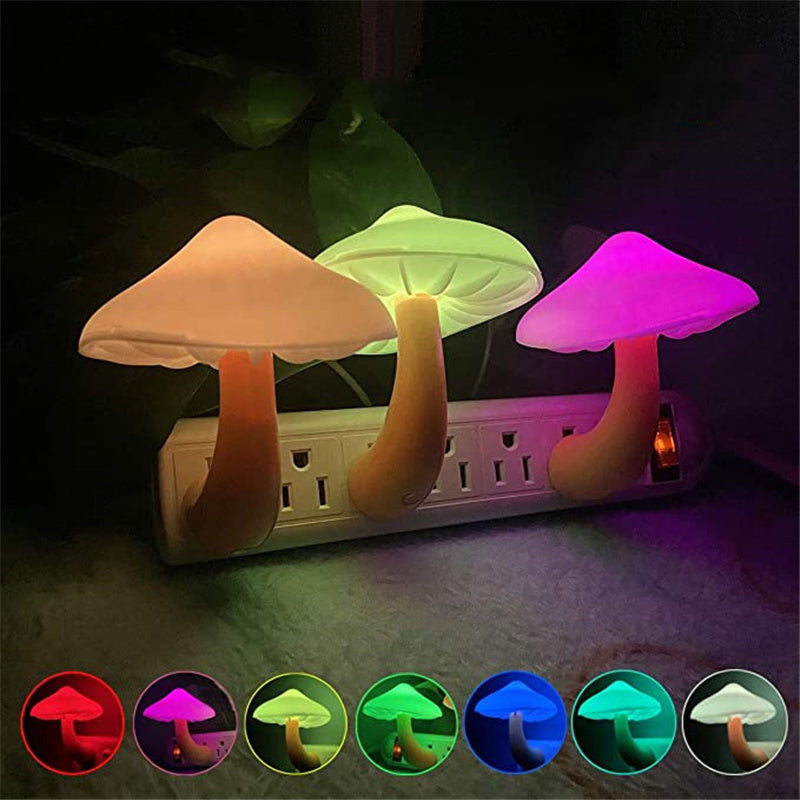 LED Mushroom Night Light with Smart Sensor – Plug-In Dusk to Dawn Wall Lamp Warm White Bedroom Ambient Lighting Decor