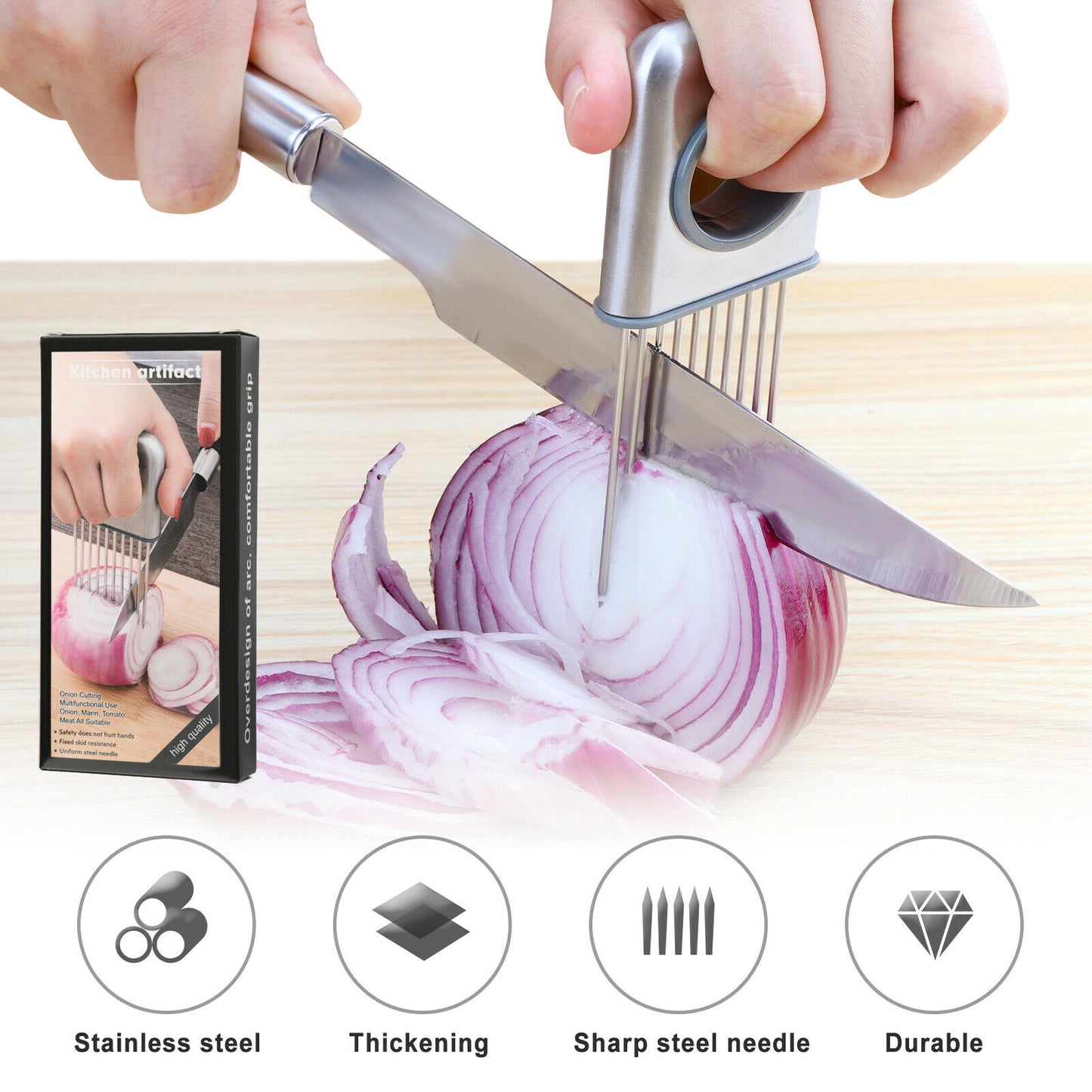 Stainless Steel Onion Holder & Slicing Aid – Vegetable Slicer Safety Cutter