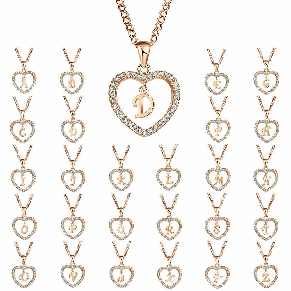 Alphabet Heart Zircon Pendant Necklace – Stainless Steel & Alloy Chain Jewelry