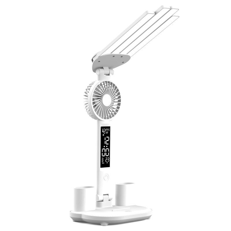 3-in-1 Multifunction LED Desk Lamp – Folding Desk Light with Fan, Clock Display & USB Charging
