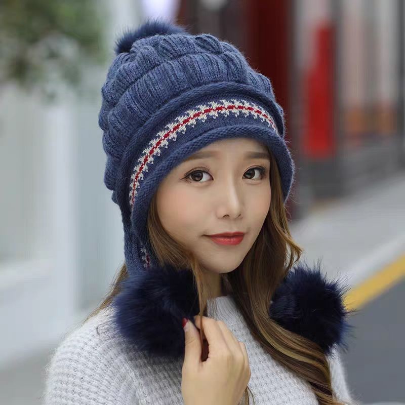Knit Fleece-Feel Beanie with Ear Flaps & Pompom – Warm Winter Hat