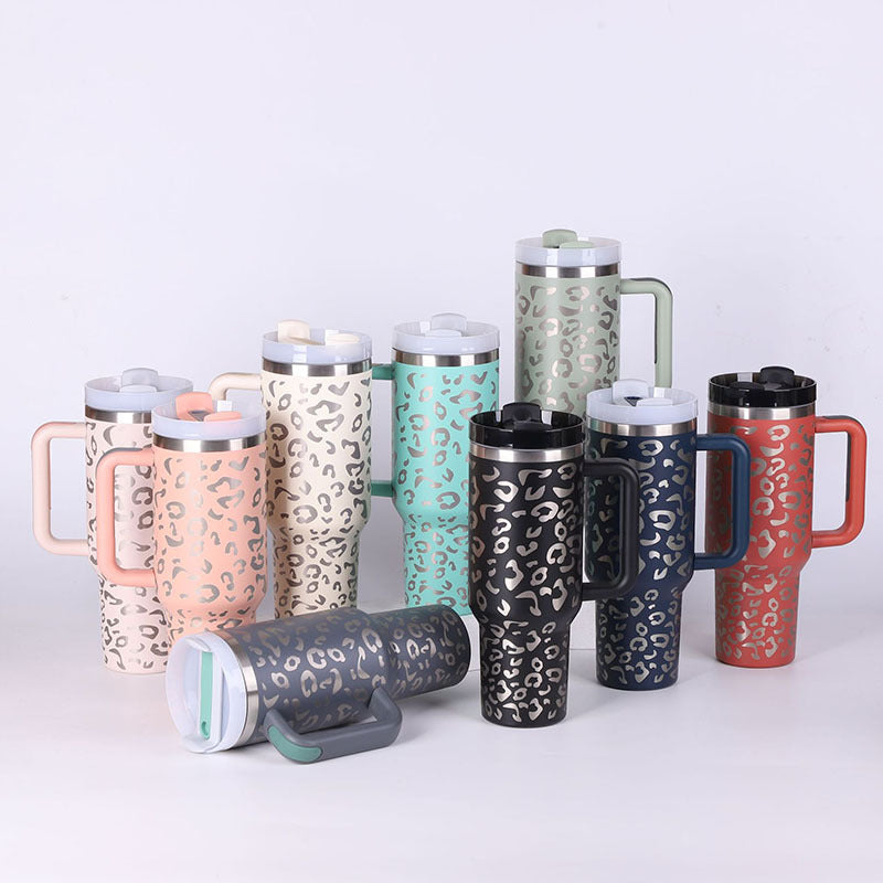 40 oz Insulated Stainless Tumbler With Handle and Straw