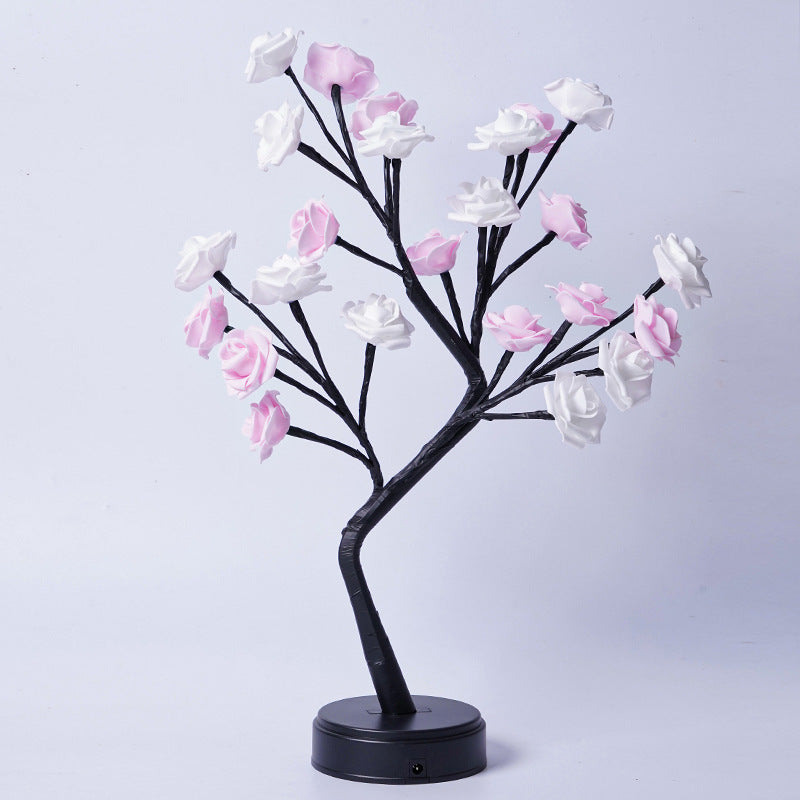 LED Rose Flower Tree Lamp – USB Fairy Light Bonsai Night Light with Adjustable Branches, Romantic Table Lamp for Bedroom, Wedding & Home Decor