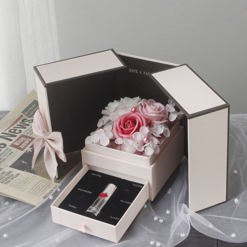 Double Door Rose Gift Box with Eternal Soap Flower – Decorative Jewelry & Keepsake Box