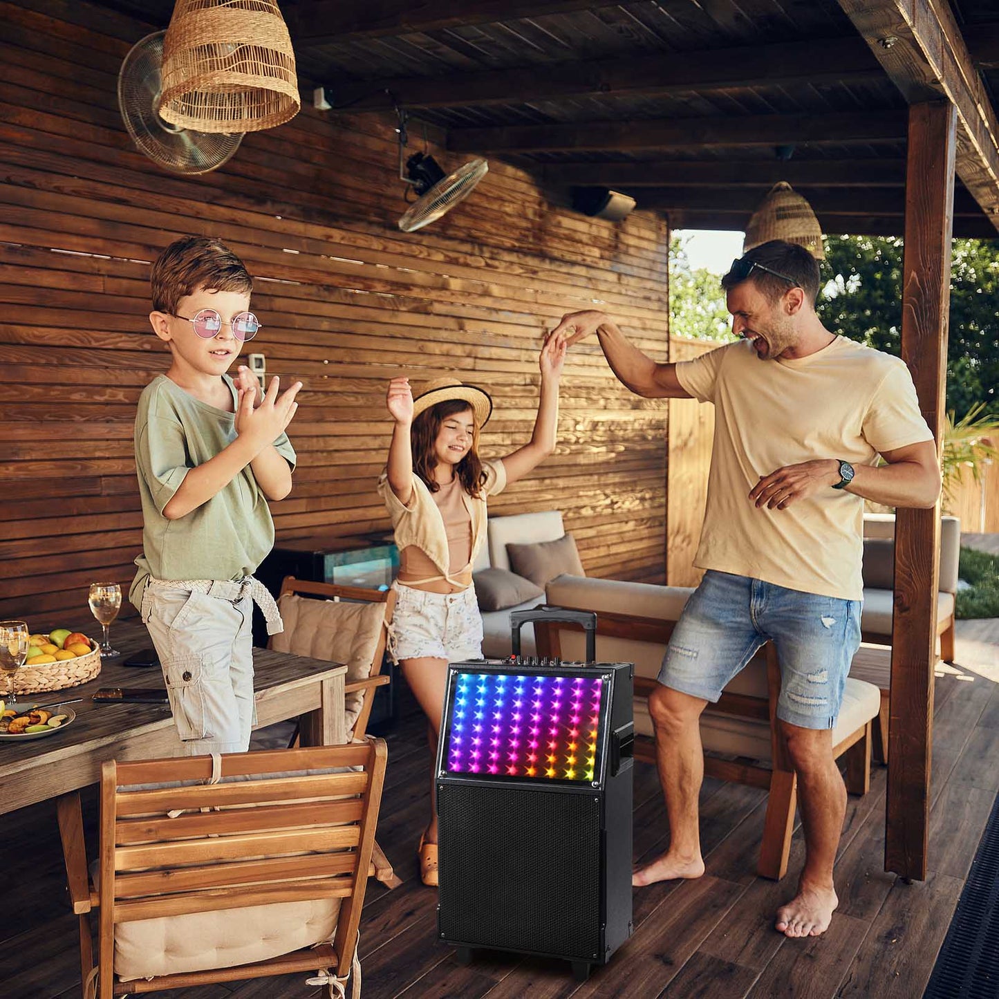 12in 60W LED Spectrum Bluetooth Rod Speaker – Portable Party Sound with Remote & Mics