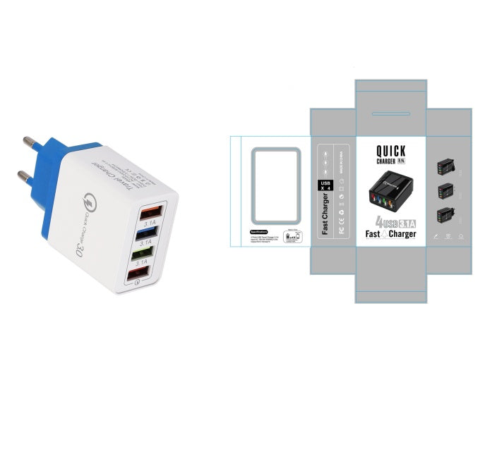 4-Port USB Wall Charger Quick Charge 3.0 – Fast Charging Multi Device Power Adapter for Phone, Tablet & Travel Use