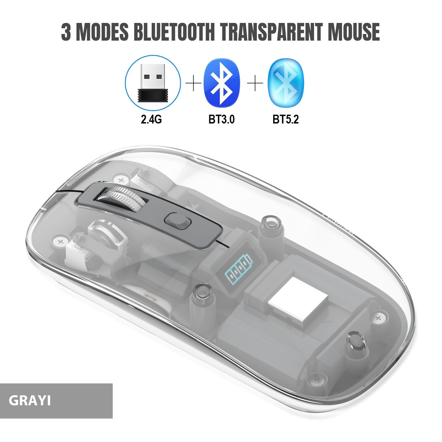 Transparent RGB Wireless Gaming Mouse – Triple Mode Bluetooth Magnetic Gaming Mouse for PC & Laptop