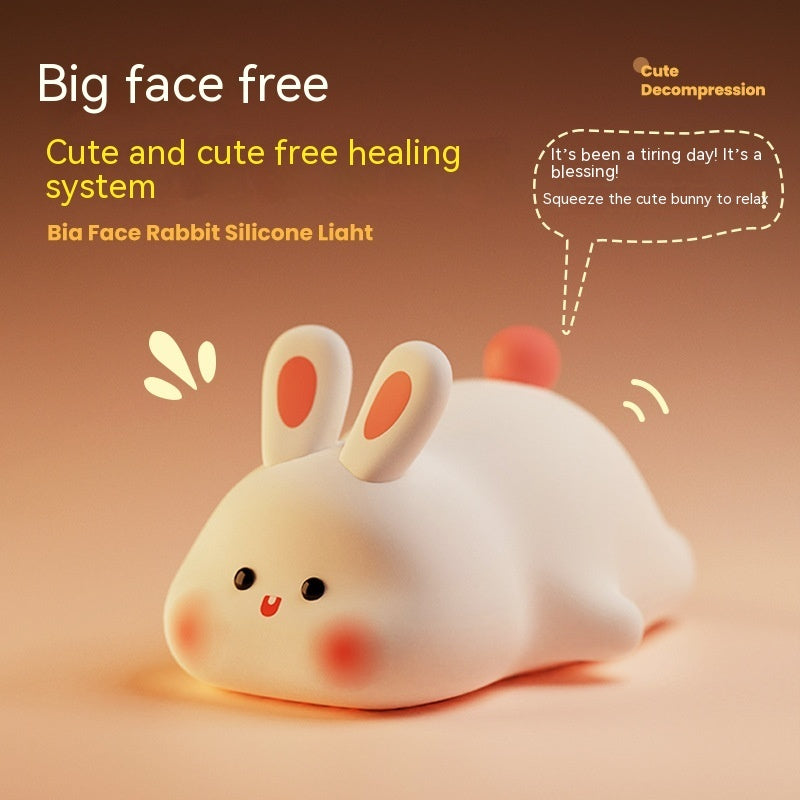 Cute Rabbit LED Night Light – Touch Sensor Silicone Bunny Lamp, USB Rechargeable Kids Bedside Lamp, Soft Dimmable Cartoon Night Light for Bedroom Decor